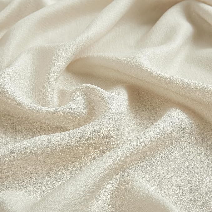 Melodieux Beige Semi Sheer Curtains 63 Inch Length for Bedroom Living Room, Farmhouse Linen Texture Light Filtering Home Office Shiny Sheer Drapes Rod Pocket, 52" W x 63" L, 2 Panels