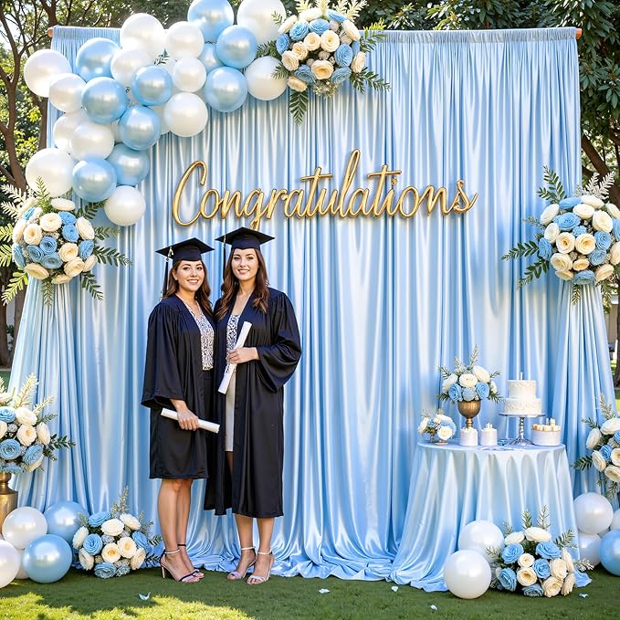 Blue Glitter Backdrop Curtain for Parties Wedding,10Ft x 10Ft Satin Shimmer Photo Backdrop,Non-Wrinkle Sparkle Drapes for Backdrops,Back Drop for Photography, Birthdays,Weddings,Prom
