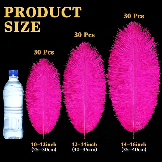Maitys 90 Pcs Large Natural Ostrich Feathers Bulk 14-16 Inch (35-40cm) 12-14 Inch (30-35cm) 10-12 Inch (25-30cm) Ostrich Feathers Plumes for Centerpieces Wedding(Fuchsia)