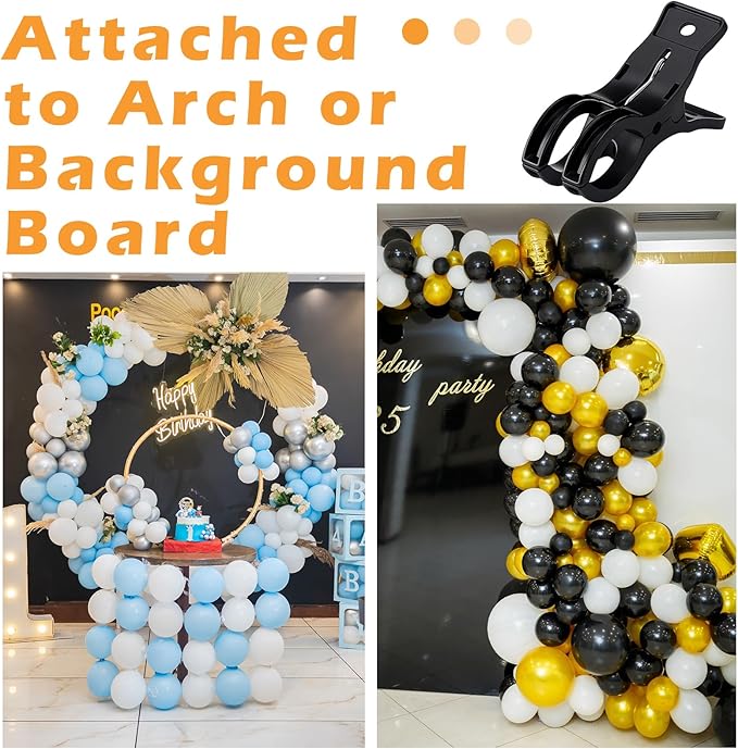 LemonRoad 10 Pack Large Balloon Arch Clips Plastic Transparent Backdrop Spring Clamps 3.5 Inch Heavy Duty Clip for Balloon Arch Kit Birthday Decoration Crafts Woodworking Photography Studios (Black)