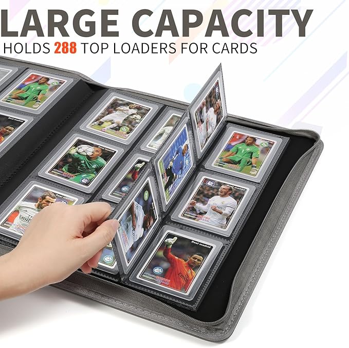 Toploader Binder,Holds 288 Toploaders,9 Pocket Double-Sided Top Loader Binders with Sleeves for 3 x 4'' Toploaders, Card Holder for Trading Cards or Sports Cards (Grey)