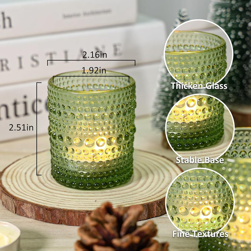 SUPMIND 24 Pcs Votive Candle Holders, Glass Holders Bulk for Table Centerpiece, Tea Lights Candle Holders for Wedding Shower, Party and Home Decor Green