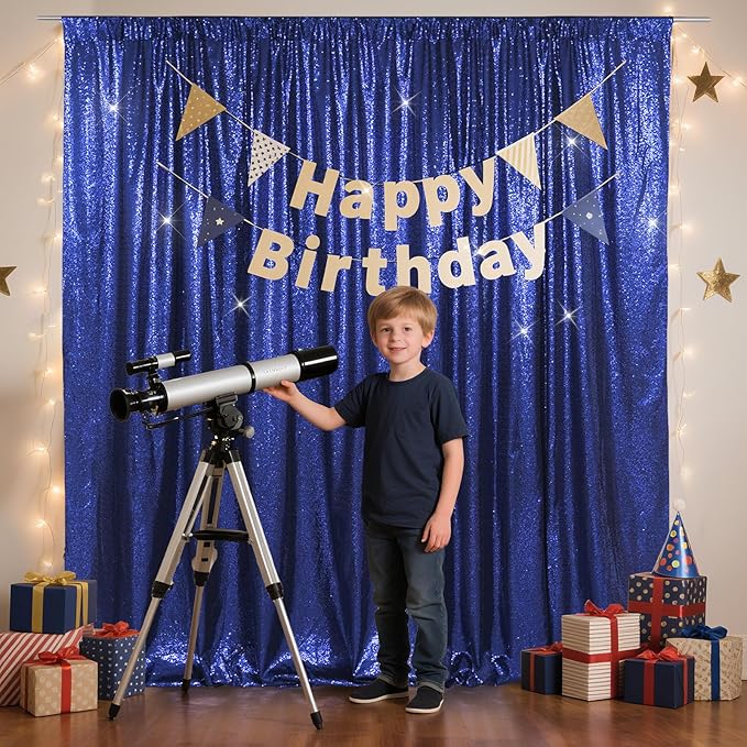 SquarePie Sequin Backdrop Curtain Less See Through Background for Wedding Party 7FT x 7FT Navy Blue