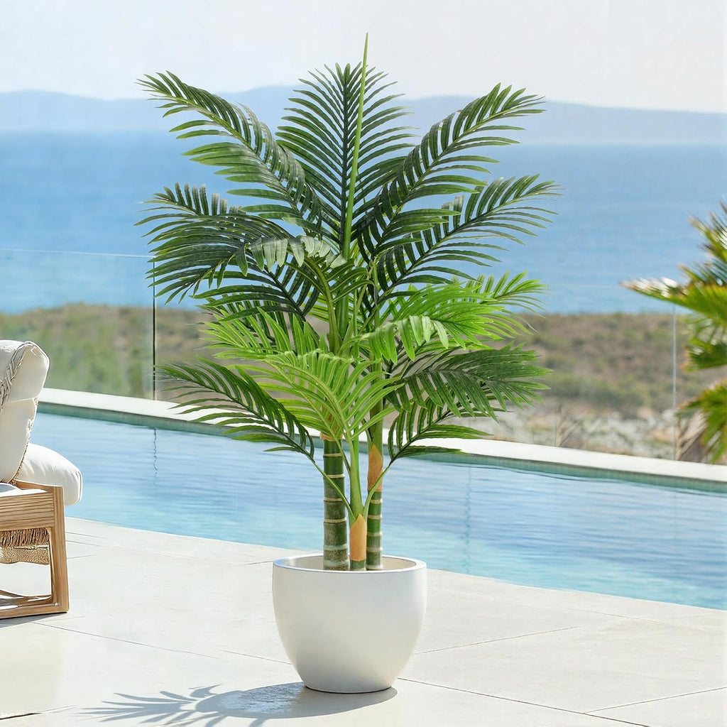 4ft tall triple golden cane palm artificial tree, main product view