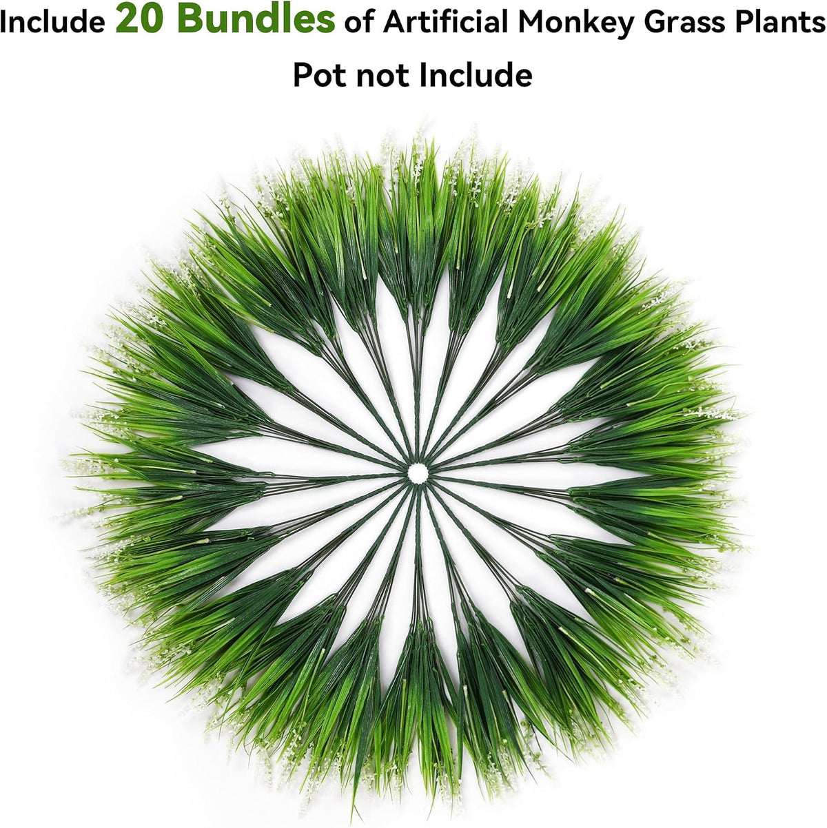 Ivydale 20PCS Artificial Plants Fake Flowers Monkey Grass for Outdoors,UV Res...