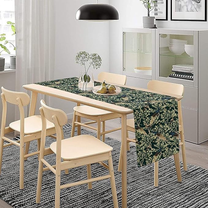 Peacock Table Runner,Retro Floral Plants Peacock Table Runner for Home Kitchen Dining Party Indoor Outdoor Decoration 13x60 Inch