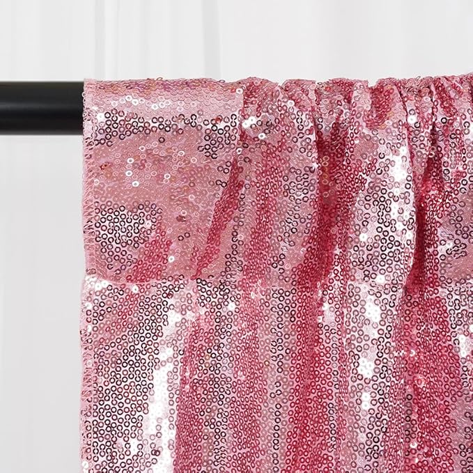 SquarePie Sequin Backdrop Curtain Not See Through Thick Glitter Background for Party 8FT x 8FT Fuchsia Pink