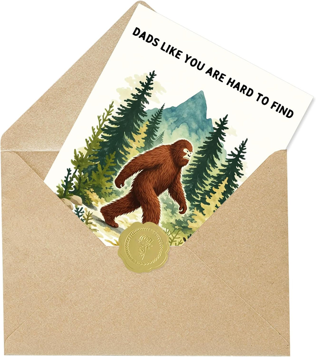 IDU Fathers Day Card, Funny Fathers Day Card Gifts Decorations for Dad from Daughter Son, Happy Father's Day Cards Gifts Ideas with Envelope, Unique Outdoor Bigfoot Theme Cards for Dad