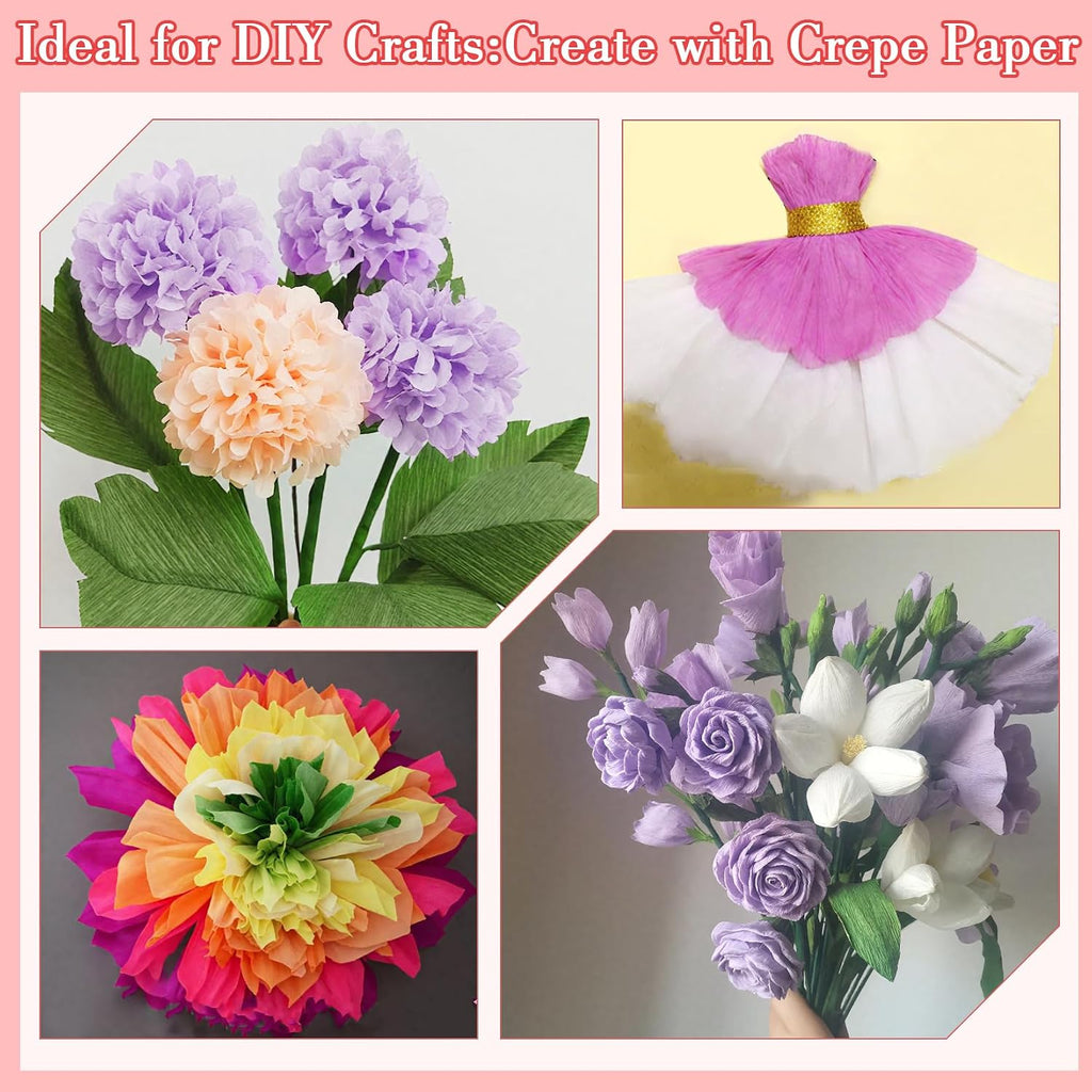 RAINFLOW 27 PCS Crepe Paper Roll Kit - 6 Rolls Crepe Paper Sheets with Floral Tape and 20Pcs Floral Wire, Crepe Paper Streamers for Mother's Day Crepe Paper Flower DIY Crafts Birthday Party Decor