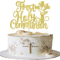1 Pack First Holy Communion Cake Topper Glitter Cross Religious Cake Picks God Bless for Baby Shower Religious Theme Kids Frist Birthday Party Cupcake Decoration Supplies Gold