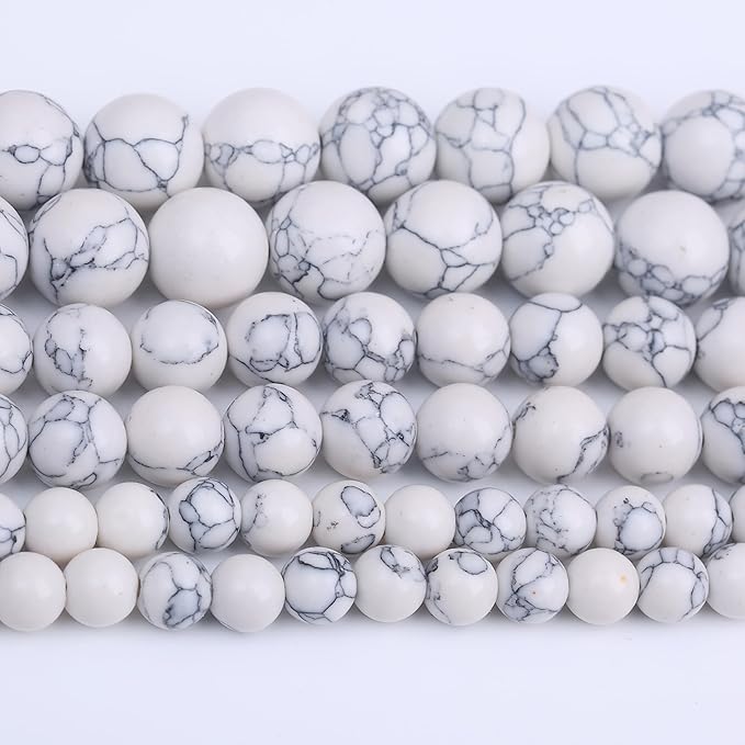 Natural White Turquoise Stone Beads Gemstone Round Crystal Energy Jade Beads Stone Beads for Jewelry Making DIY Bracelet Necklace Jewelry Making 1 Strand 15.5inch 35PCS 10MM