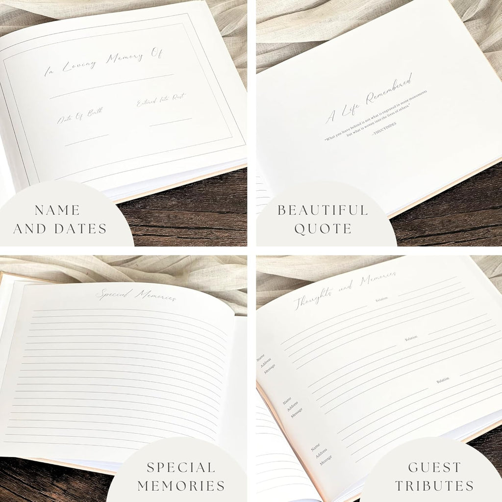 Funeral Guest Book for 2026 Celebration Of Life Memorial Service - Leather Memory Book for Funeral Guests to Sign In with Condolence Memory Table Sign & Back Pocket - Blue Guestbook