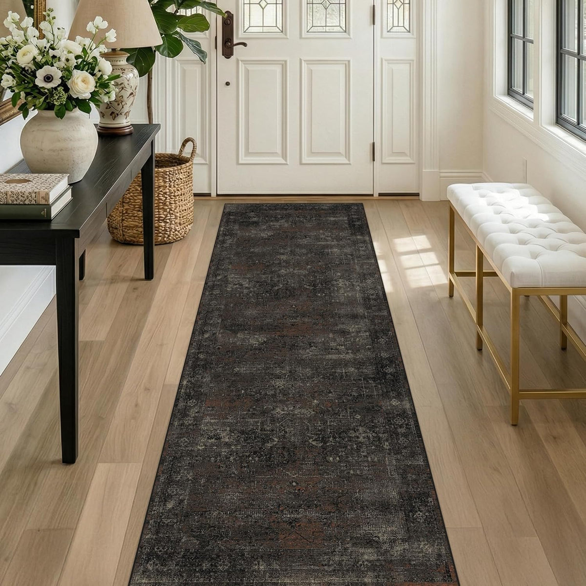 Black 2'6" x 8' Washable Hallway Runner Rug, Non Slip Long Kitch...