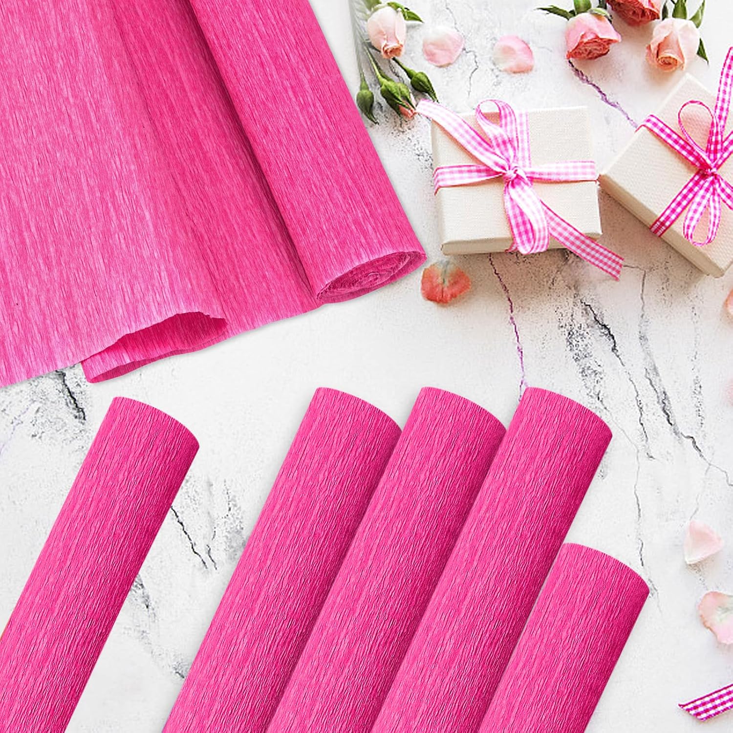 Crepe Paper Streamers 2 Rolls 10 x 98Inch (Rose Pink) | Crepe Paper Sheets for DIY Gift Colourful Paper Flower Wrapping Paper Crafts Birthday Wedding Holiday Party Decorations