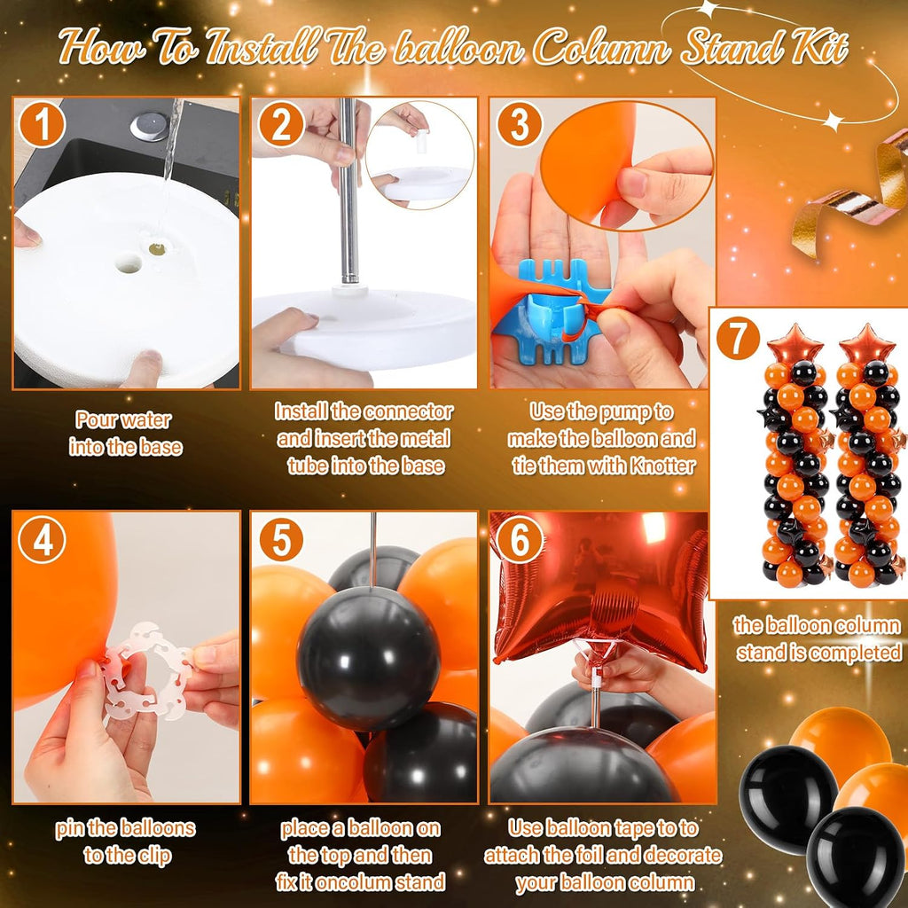 gejoy 110 pcs orange and black balloon arch, side view