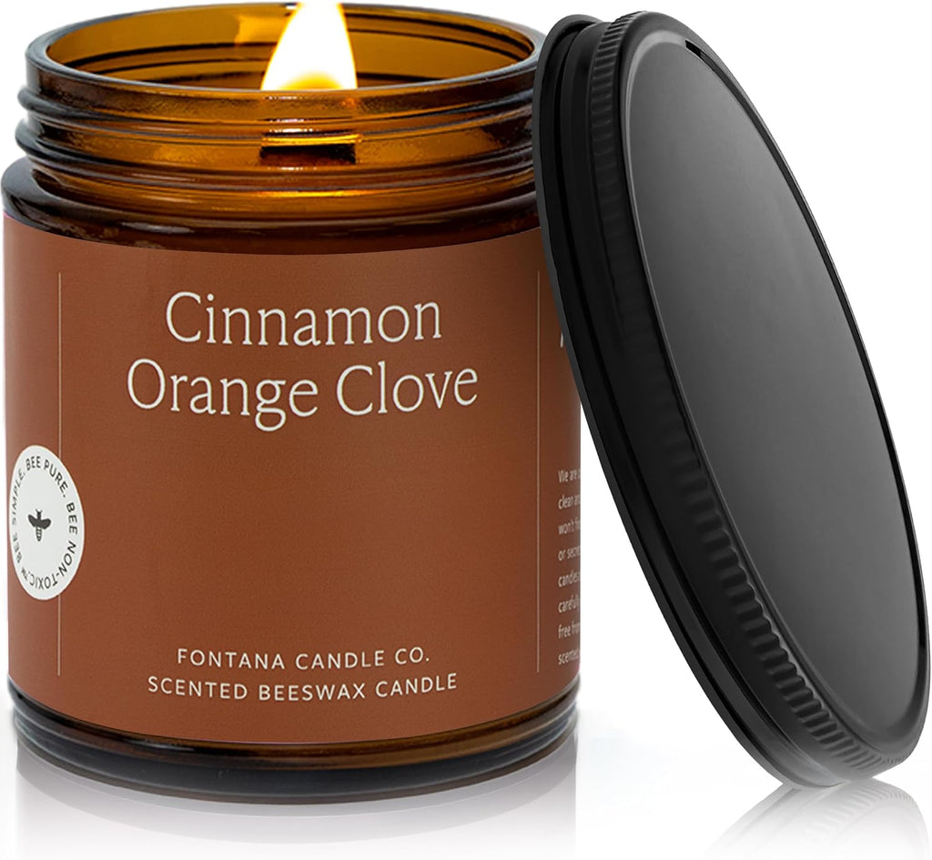 Fontana Candle Co Wood Wick Beeswax Jar Candle, Cinnamon Orange Clove – Made Safe with Coconut Oil & Pure Essential Oils – 35+ Hrs Clean Burn, Long Lasting and Non-Toxic Candles for Home & Room Decor