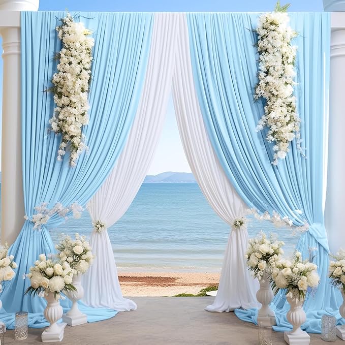 20 x 10ft Wrinkle Free Dusty Blue Backdrop Curtains for Parties Weddings, Thick Silky Polyester Fabric Backdrop Drapes, 4 Panels 5X 10 ft Photo Background Cloth for Birthday Gender Reveal Photography
