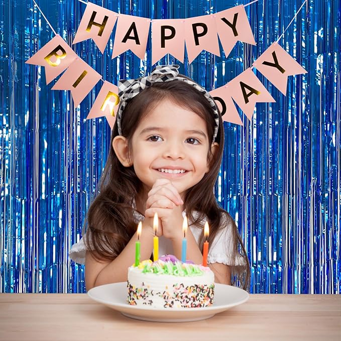 5 Pack Foil Curtain Backdrop Blue Metallic Tinsel Foil Fringe Curtains Photo Booth Props for Birthday Wedding Engagement Baby Shower Bachelorette Christmas Holiday Celebration Party Decorations