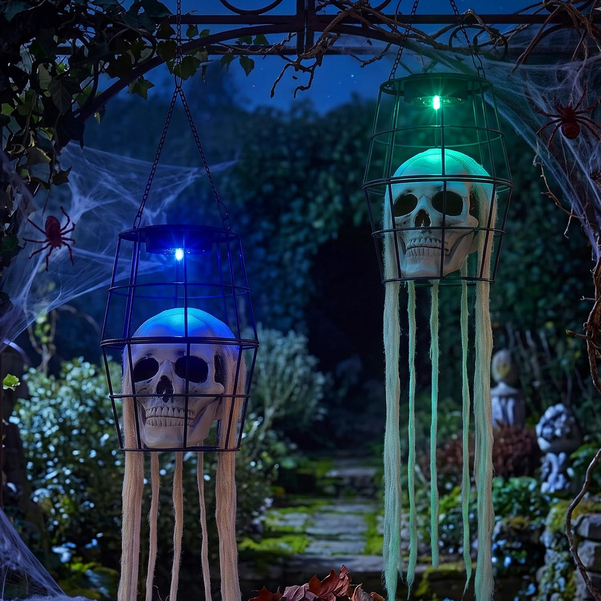 2PCS Solar Skeleton Halloween Lights, LED Color Changing Halloween Decoration...