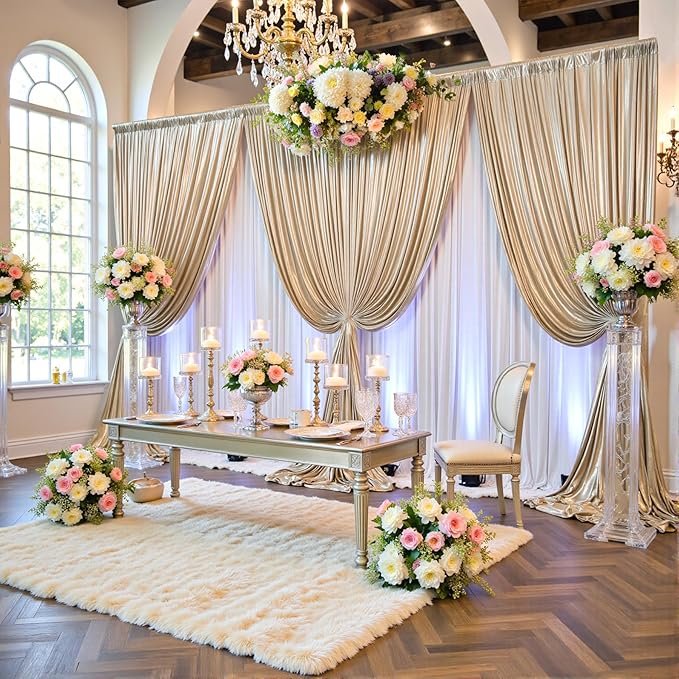 20ftx10ft Champagne Sequin Backdrop Curtain for Parties, 4 Panels Wrinkle Free Glitter Photo Backdrop Drapes Shimmer Back Drop Cloth for Wedding Birthday Christmas Photography Background