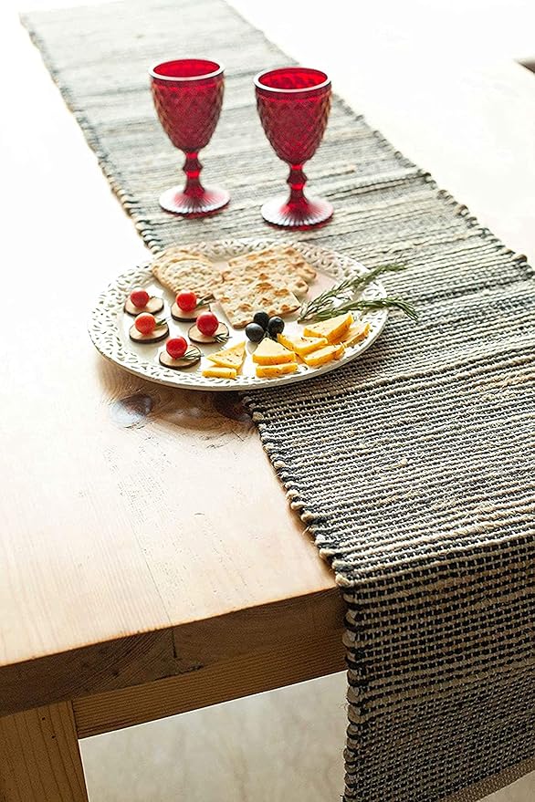 Chardin home Natural Jute Table Runner 13x72 Inch – Vintage Boho Rustic Table Decor – Handwoven Table Runner in Natural Jute and Black – Farmhouse Dining or Console Table Accent