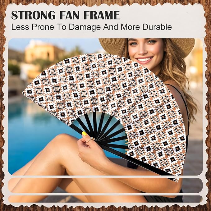 Thyle 6 Pcs Large Folding Fan for Line Dancing Bulk Boots on The Ground Hand Fan Black Popping Clapping Party Favors Decoration Gift for EDM Festival Club Summer(Western Cowboy)