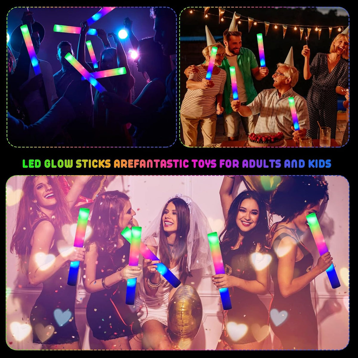 LifBetter 70 Pcs Foam Glow Sticks Bulk,Led Glow Sticks with 3 Modes Colorful ...