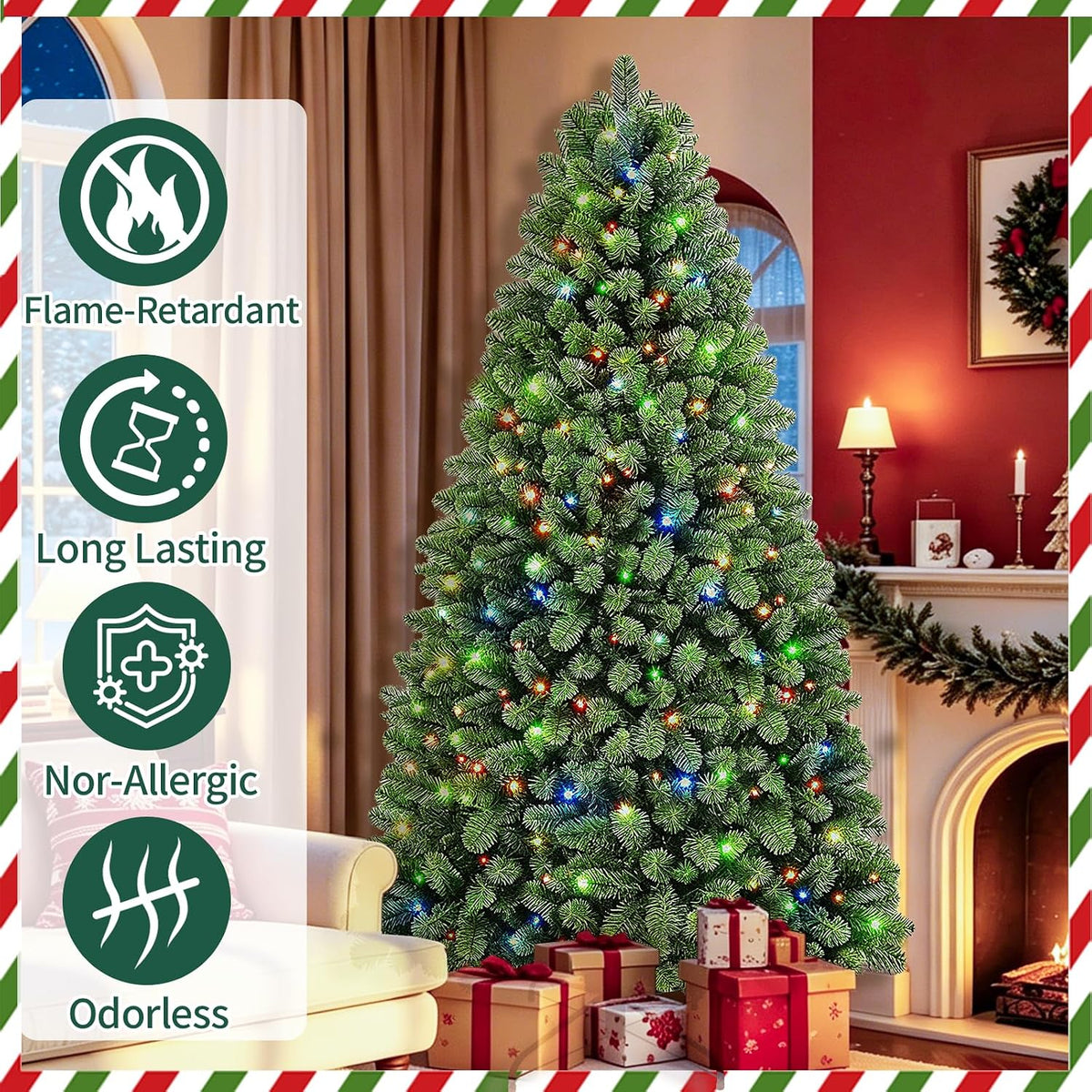 6ft pre-lit christmas tree with remote control & showing dimensions