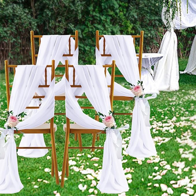 SiinvdaBZX 4 Panels Wedding Arch Draping Fabric 30" x 240" White Polyester Chiffon Fabric for Multiple Occasions