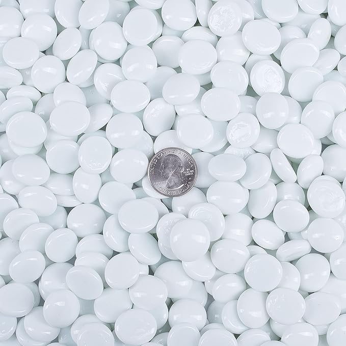 Galashield Flat Glass Marbles for Vases White Glass Gems Beads Pebbles Vase Filler (5 LBS, Approx. 540 PCS)