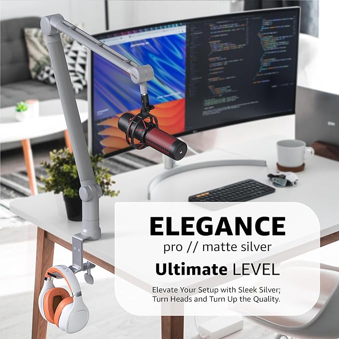 IXTECH Microphone Boom Arm with Desk Mount, 360° Rotatable, Adjustable and Foldable Scissor Mounting for Podcast, Video Gaming, Radio and Studio Audio, Sturdy and Universal.