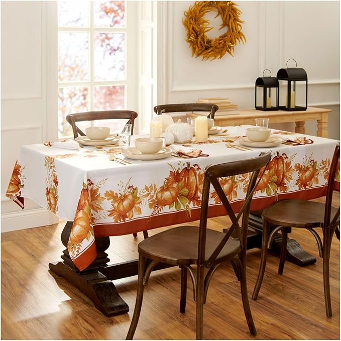 Elrene Home Fashions Autumn Pumpkin Grove Wrinkle Resistant Tablecloth, 60"x84" Rectangle, Multi Color