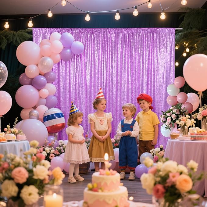 SquarePie Sequin Backdrop Curtain Not See Through Thick Glitter Background for Party 8FT x 8FT Lavender