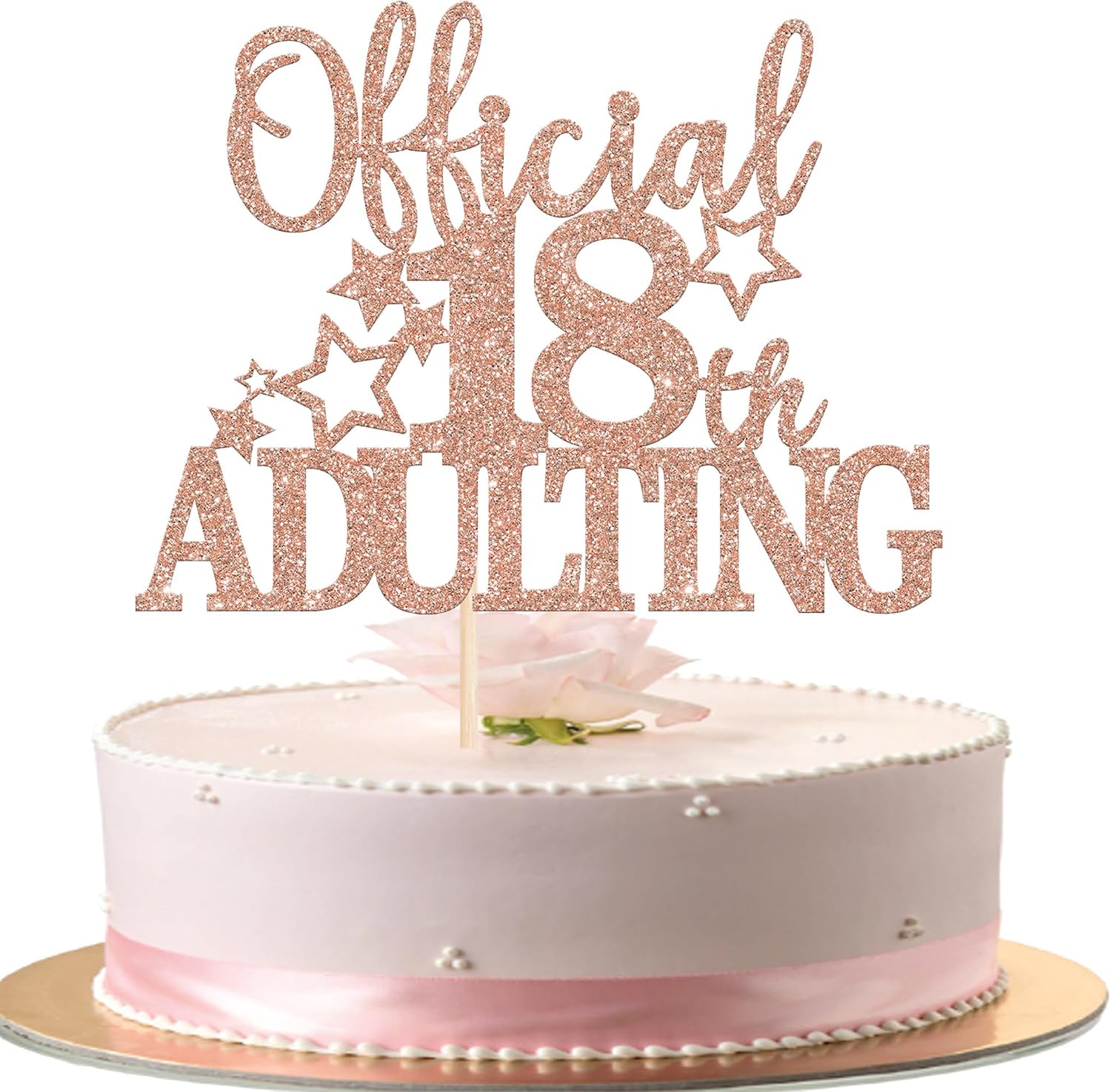 1 Pack Official Adulting 18 Cake Topper Glitter Happy 18th Birthday Cake Pick Cheers to 18 Years Old Cake Decorations for 18th Adult Birthday Party Supplies Rosegold