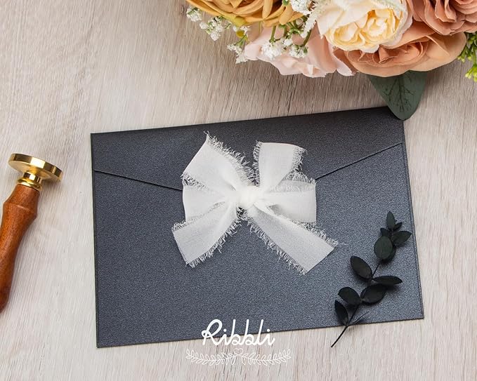 Ribbli White Ribbon 1 Inch x 3 Rolls Total 24 Yards Handmade Fringe Chiffon Silk Ribbon for Wrapping Wedding Invitations Bridal Bouquets DIY Crafts Home Decor