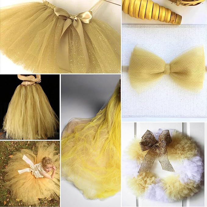 Antique Gold Tulle Fabric Rolls 54 Inch by 20 Yards Tulle Bolt Spool for Wedding Christmas Decorations DIY Tutu Baby Shower Table Skirt Ceiling Decor Birthday Party Craft Supplies