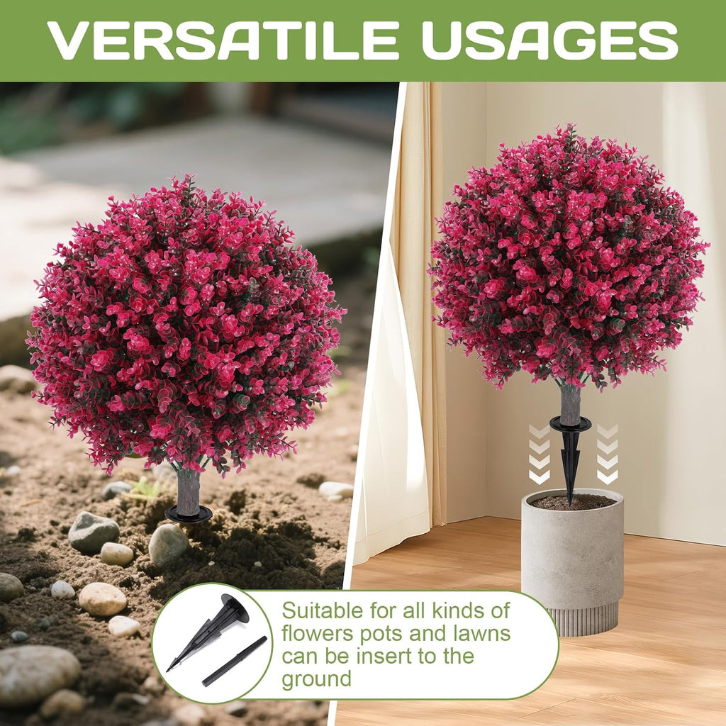 set of 2 artificial red eucalyptus topiary ball, side view