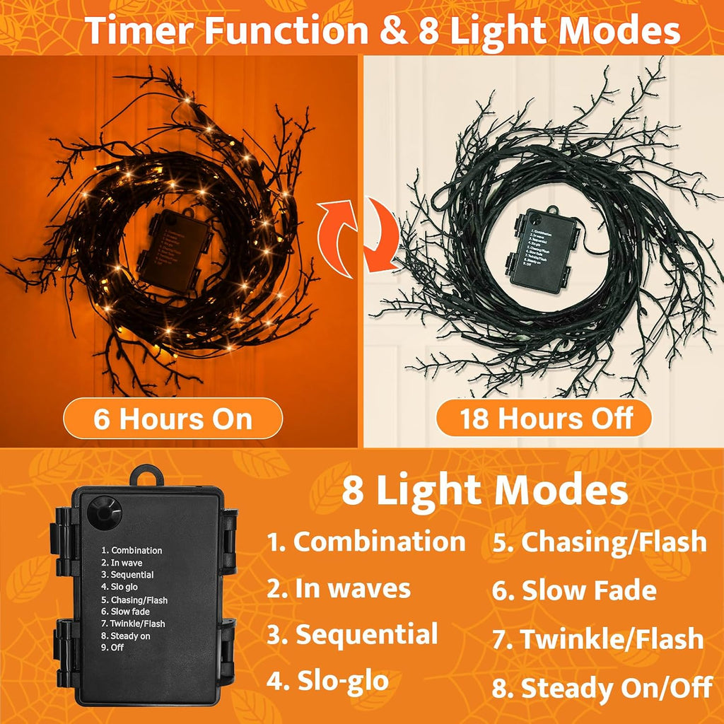 [8 modes & timer] 9 ft halloween garland, close-up detail