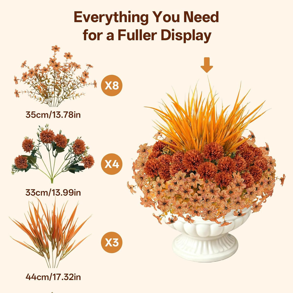 15 bundles artificial mums for outdoors, faux mums, side view