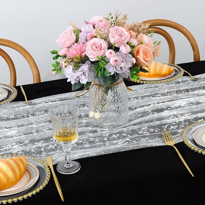 LOMOHOO 10 Ft Silver Table Runner, Silver Sheer Sequin Table Runners 120 Inches Long Glitter Metallic Foil Lace Fabric Table Decor for Birthday Party Wedding Anniversary Centerpiece (2pcs)