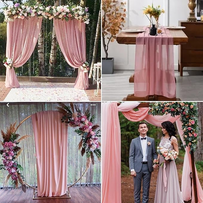 4 Panels Wedding Arch Draping Fabric 28" x 20ft Wedding Arch Drapes Chiffon Fabric Drape Sheer Backdrop Curtain for Weddings Party Ceremony Birthday Arbor Drapery Reception Ceiling Decor(Dusty Rose)