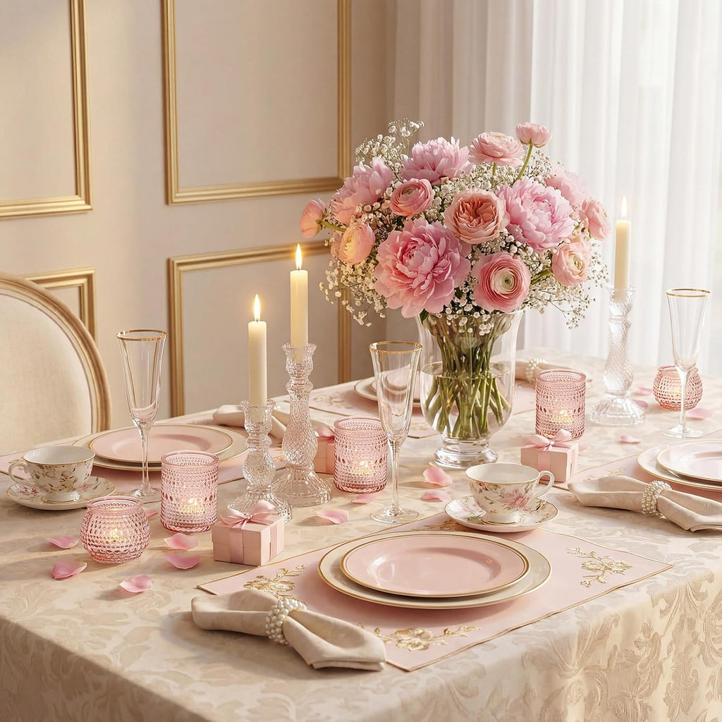 Rubtlamp 24 Pack Pink Votive Candle Holders, Glass Candle Holder for Floating Candle, Tealight Candle Holders for Table Centerpieces(2 Sizes)