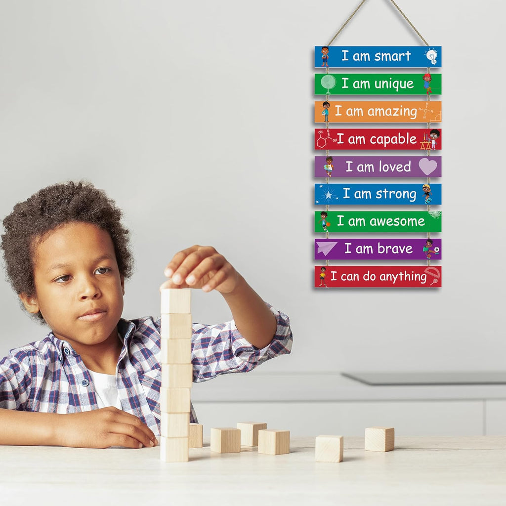 Kids Room Decor, Set of 9 Pieces Boys Room Wall Art, Motivational Wall Decor Wall Hanging Plaque for Kids Bedroom Playroom Bathroom Decorations