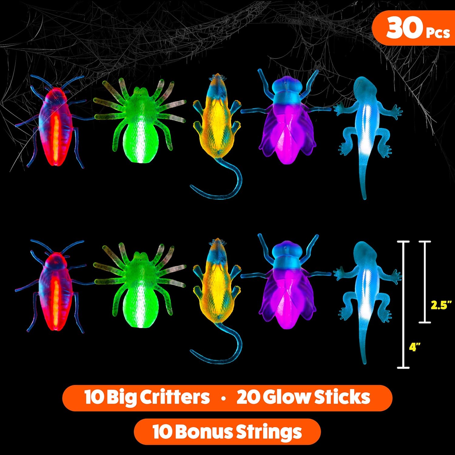 Glow Critters Easter Egg FIller & Basket Stuffer - Glow Sticks Party Favors - Glow in The Dark Party Supplies - 30 Count