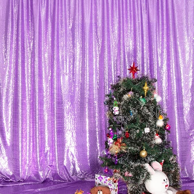 SquarePie Sequin Backdrop Less Transparent Background Sparkly Curtain for Wedding Party 8FT x 8FT Lavender