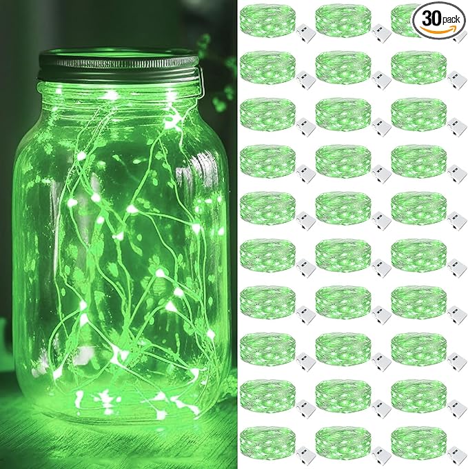 kolpop 30 Pack LED Fairy Lights Battery Operated, 7FT 20 LED Mini Twinkle String Lights Battery Powered Waterproof for Christmas Halloween Mason Jars Party (Green)