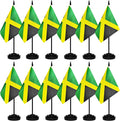 12 Pack Jamaica Desk Flags Set, Jamaican Small Mini Table Office Flags with 12" Solid Black Pole, 8.2 x 5.5 Inches, Home and Office Decoration, Festival Celebrations
