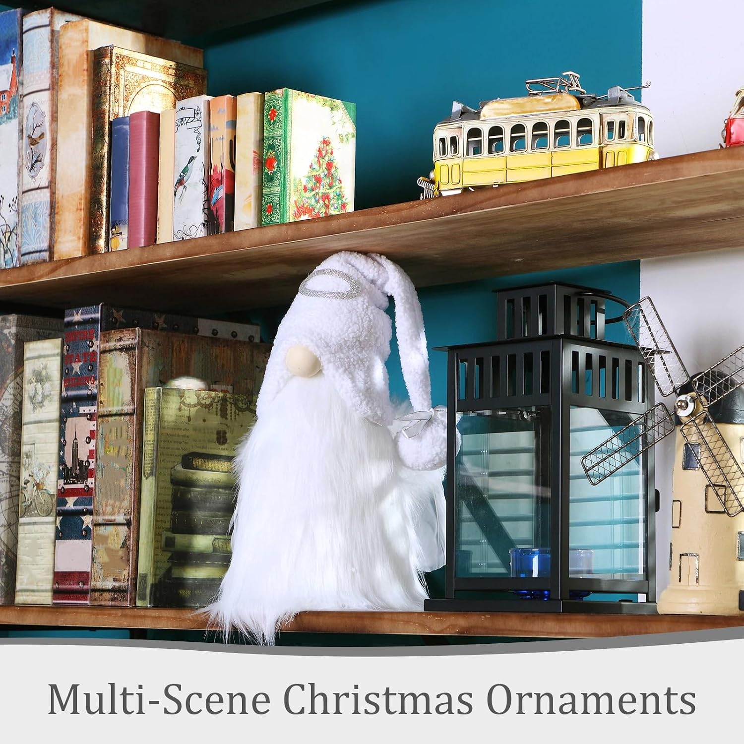 Sratte Christmas Angel Gnomes Treetop 23 Inch White and Silver Gnome Tree Topper and 24 Pcs 4.72 x 4.6 Inch Angel Feather Ornament Plush Christmas Tree Mantel Table Decorations for Xmas Winter Holiday