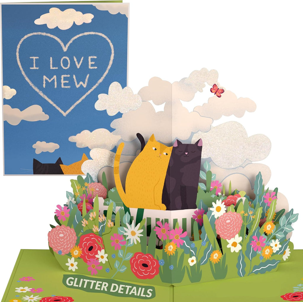 Lovepop Love Pop-Up Card for Her and Him - 3D Greeting Cards for Boys, Girls, Men, Women - I Love Mew Cats - 5" x 7" Card - Blank Notecard & Envelope Included