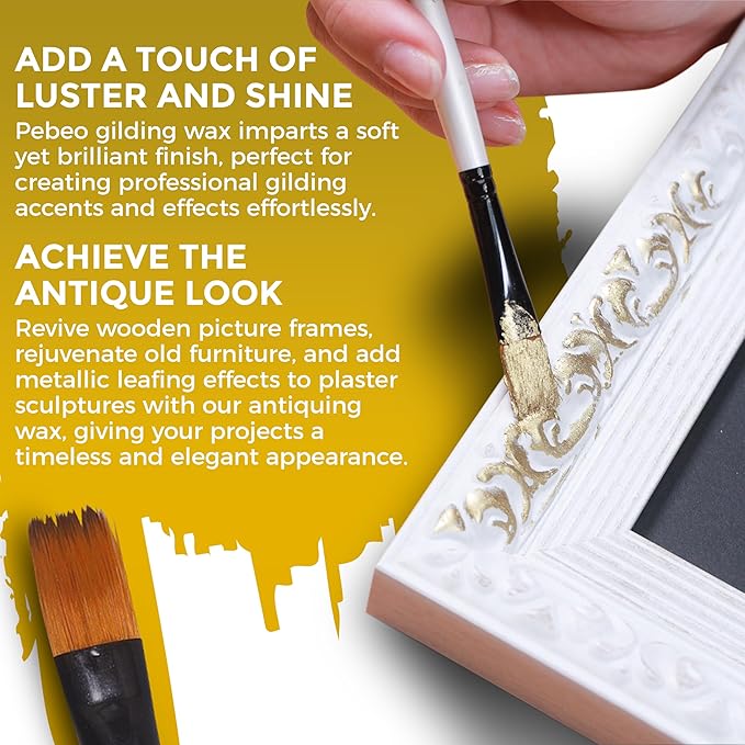 Pebeo Gilding Wax 30ml – Empire Gold Gilding Wax for Crafting, Antiquing Wax for Crafts and Professional Finish – Gilding Wax for Wood, Metal, and More Bundled with Moshify Application Brushes